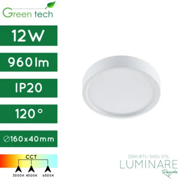 led panel-okrugli-nadgradni-12w-bijeli-cct prekidač-ip20-4 godine jamstva-green tech-luminare rasvjeta