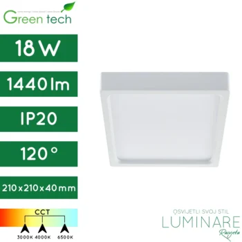 led panel-kvadratni-nadgradni-18w-bijeli-cct prekidač-ip20-4 godine jamstva-green tech-luminare rasvjeta