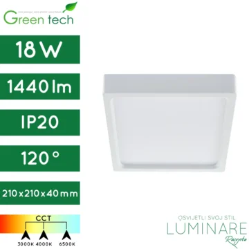 led panel-kvadratni-nadgradni-18w-bijeli-cct prekidač-ip20-4 godine jamstva-green tech-luminare rasvjeta