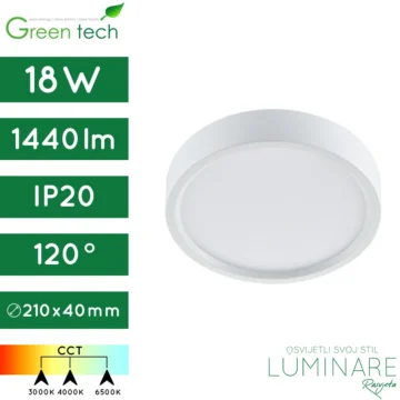 led panel-okrugli-nadgradni-18w-bijeli-cct prekidač-ip20-4 godine jamstva-green tech-luminare rasvjeta
