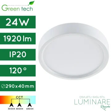 led panel-okrugli-nadgradni-24w-bijeli-cct prekidač-ip20-4 godine jamstva-green tech-luminare rasvjeta