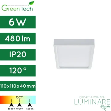led panel-kvadratni-nadgradni-6w-bijeli-cct prekidač-ip20-4 godine jamstva-green tech-luminare rasvjeta