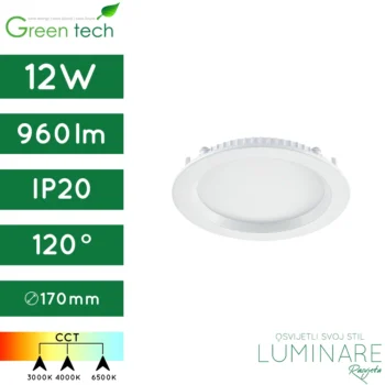 led panel-okrugli-ugradbeni-12w-bijeli-cct prekidač-ip20-4 godine jamstva-green tech-luminare rasvjeta