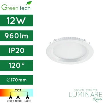 led panel-okrugli-ugradbeni-12w-bijeli-cct prekidač-ip20-4 godine jamstva-green tech-luminare rasvjeta