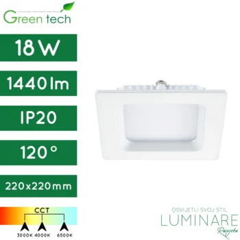 led panel-kvadratni-ugradbeni-18w-bijeli-cct prekidač-ip20-4 godine jamstva-green tech-luminare rasvjeta