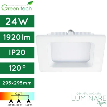 led panel-kvadratni-ugradbeni-24w-bijeli-cct prekidač-ip20-4 godine jamstva-green tech-luminare rasvjeta