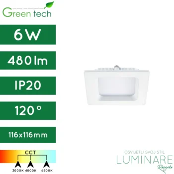 led panel-kvadratni-ugradbeni-6w-bijeli-cct prekidač-ip20-4 godine jamstva-green tech-luminare rasvjeta