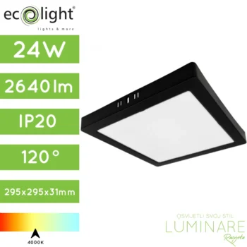 led panel 24w kvadratni nadgradni crni neutralne boje svjetlosti-luminare rasvjeta