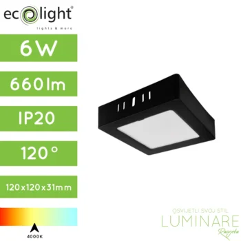 led panel 6w kvadratni nadgradni crni neutralne boje svjetlosti-luminare rasvjeta