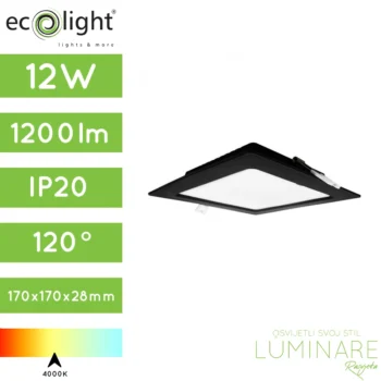 led panel 12w kvadratni ugradbeni crni neutralne boje svjetlosti-luminare rasvjeta