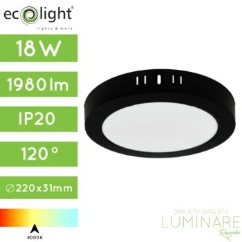 led panel 18w okrugli nadgradni crni neutralne boje svjetlosti-luminare rasvjeta