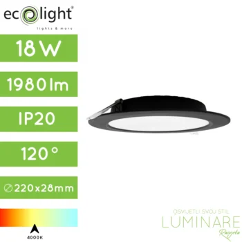 led panel 18w okrugli ugradbeni crni neutralne boje svjetlosti-luminare rasvjeta