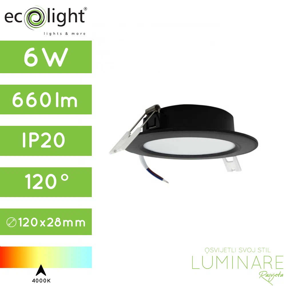 led panel 6w okrugli ugradbeni crni neutralne boje svjetlosti-luminare rasvjeta