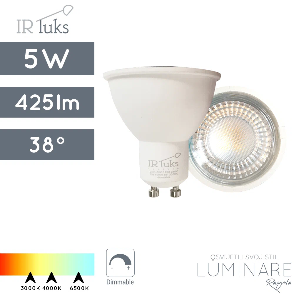 led dimabilna zarulja gu10 5w 38 stupnjeva kut-3000k-4000k-6500k-ir-luks-3856005478323-3856005478330-3856005478927