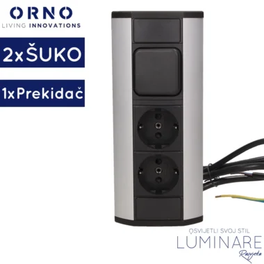 nadgradna uticnica za namjestaj-2x schuko-1x prekidac-crno-srebrna-luminare rasvjeta