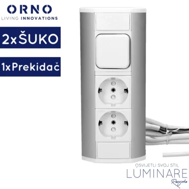 nadgradna uticnica za namjestaj-2x schuko-1x prekidac-bijelo-srebrna-luminare rasvjeta
