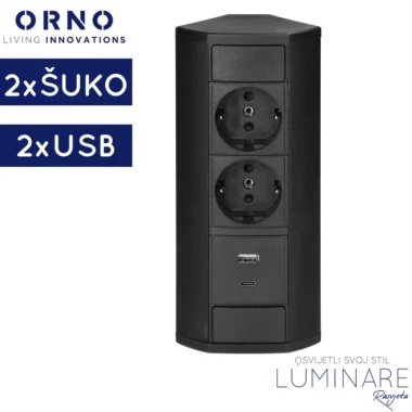 nadgradna uticnica za namjestaj-2x schuko-2x usb-crna-luminare rasvjeta
