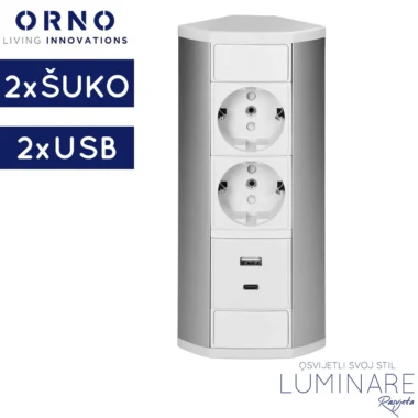 nadgradna uticnica za namjestaj-2x schuko-2x usb-bijelo siva-luminare rasvjeta