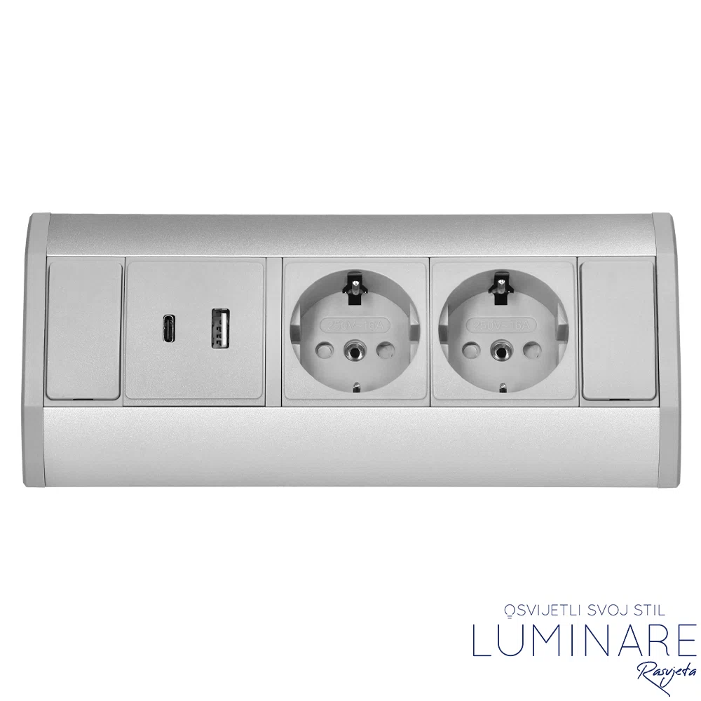 NADGRADNA UTIČNICA ZA NAMJEŠTAJ 2xŠUKO 2xUSB (A+C) SREBRNA-SIVA - Slika 3