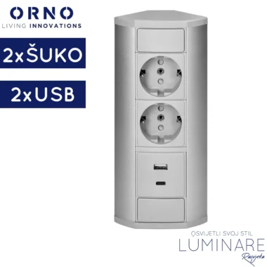 nadgradna uticnica za namjestaj-2x schuko-2x usb-srebrna siva-luminare rasvjeta