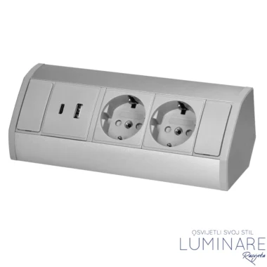 Alternative view of NADGRADNA UTIČNICA ZA NAMJEŠTAJ 2xŠUKO 2xUSB (A+C) SREBRNA-SIVA