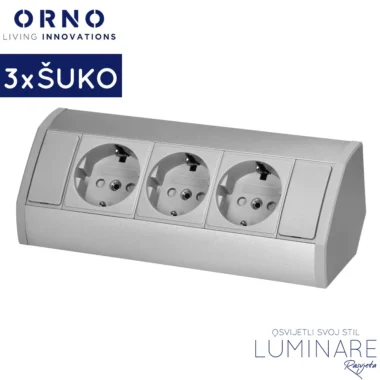 nadgradna uticnica za namjestaj-3x schuko-srebrno-siva-luminare rasvjeta