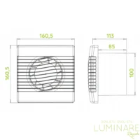 Dimenzije airRoxy pRim kupaonskih ventilatora promjera 100mm