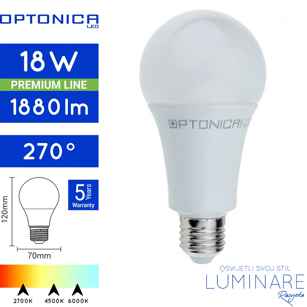 e27 led zarulja 18w-a70-5 godina jamstvo