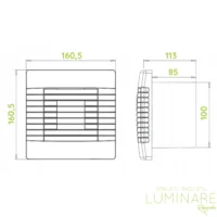 Dimenzije airRoxy pRestige kupaonskih ventilatora promjera 100mm