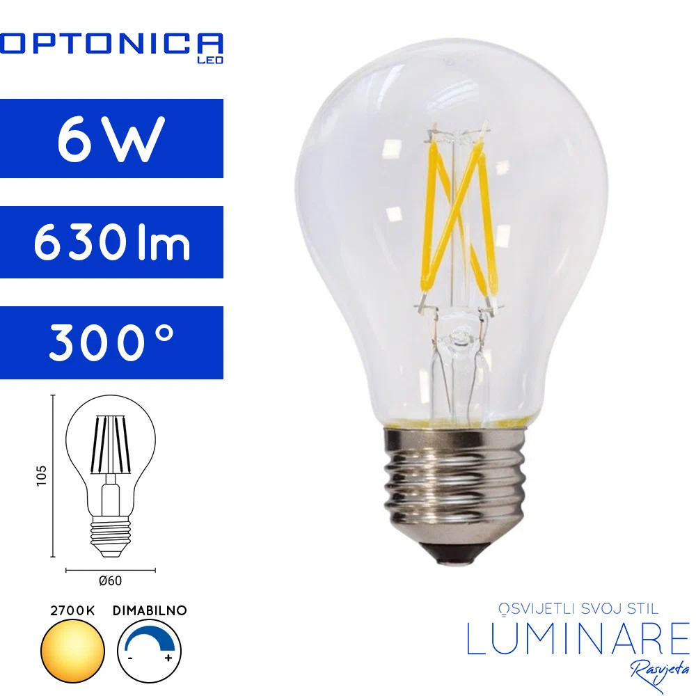 LED DIMABILNA FILAMENT ŽARULJA E27 6W A60