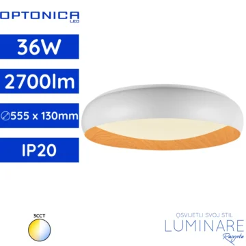 LED plafonjera 36W bijelo drvo Optonica stropna svjetiljka prirodni dizajn
