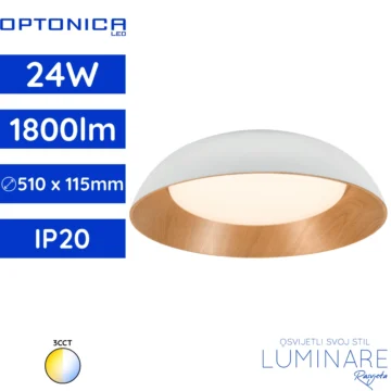LED plafonjera 24W bijelo drvo Optonica stropna svjetiljka moderan prirodni dizajn