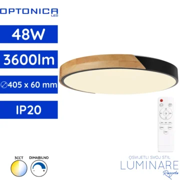 LED plafonjera 48W crno drvo Optonica stropna svjetiljka s daljinskim upravljačem
