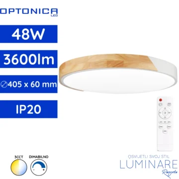 LED plafonjera 48W bijelo drvo Optonica stropna svjetiljka daljinski upravljač