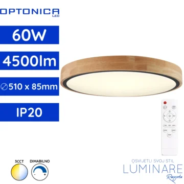 LED plafonjera 60W crno drvo Optonica stropna svjetiljka s daljinskim upravljačem