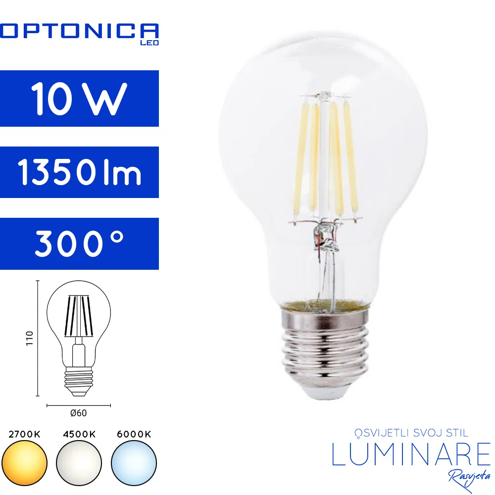 LED FILAMENT ŽARULJA E27 10W A60