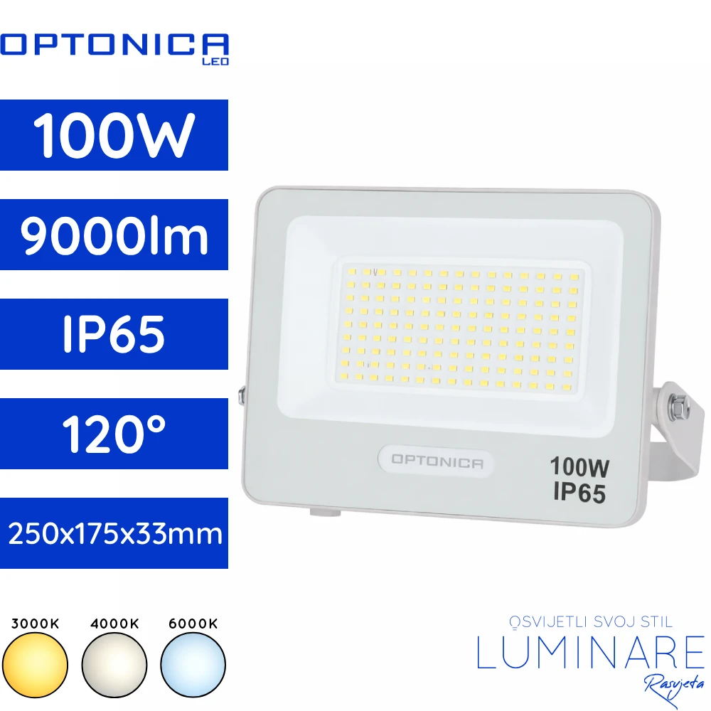 SMD LED reflektor 100W 9000lm 3000K 4000K 6000K bijeli IP65