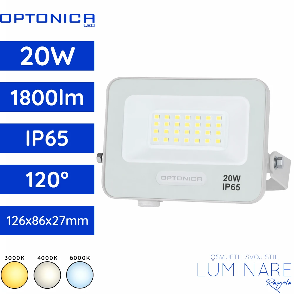 SMD LED reflektor 20W 1800lm 3000K 4000K 6000K bijeli IP65