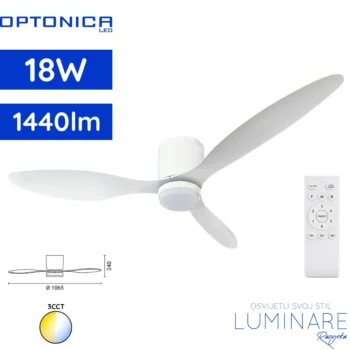 Optonica stropni ventilator sa LED svjetiljkom 18W 3CCT bijeli model 19113 s daljinskim upravljačem