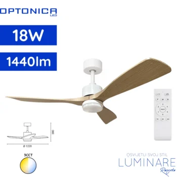 Optonica stropni ventilator 18W 3CCT bijelo drvo tamni hrast model 19108 s daljinskim upravljačem