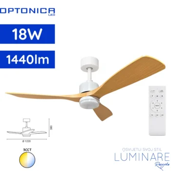 Optonica stropni ventilator 18W 3CCT bijelo drvo svjetli hrast model 19109 s daljinskim upravljačem
