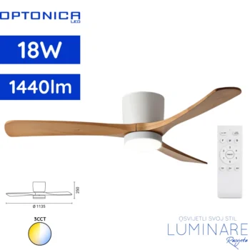 Optonica stropni ventilator sa LED svjetiljkom 18W 3CCT bijeli/drvo model 19111 s daljinskim upravljačem