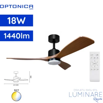 Optonica stropni ventilator 18W 3CCT crni drvo orah model 19110 s daljinskim upravljačem