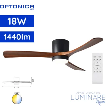 Optonica stropni ventilator sa LED svjetiljkom 18W 3CCT crni/drvo model 19112 s daljinskim upravljačem