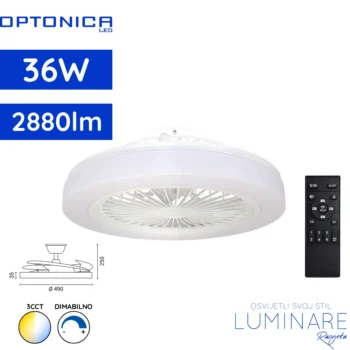 Stropni ventilator bijeli 36W s integriranom LED svjetiljkom i daljinskim upravljačem