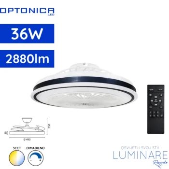 Stropni ventilator crni 36W s integriranom LED svjetiljkom i daljinskim upravljačem