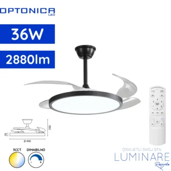 Optonica stropni ventilator 36W 3CCT crni model 19110 s daljinskim upravljačem
