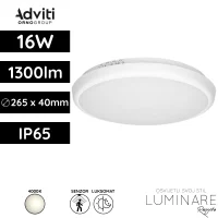 LED plafonjera Adviti CERS IP65 fi265x40mm, 4000K sa senzorom pokreta i luksomatom, bijelo kuciste