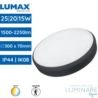 LED plafonjera Lumax KAMA IP44 fi300x70mm, 5CCT sa senzorom pokreta, crno kuciste