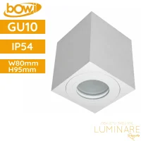 Stropna spotlight svjetiljka SARA IP54 80 x 80 × 84 mm s GU10 grlom, bijelo aluminijsko kućište kockastog oblika